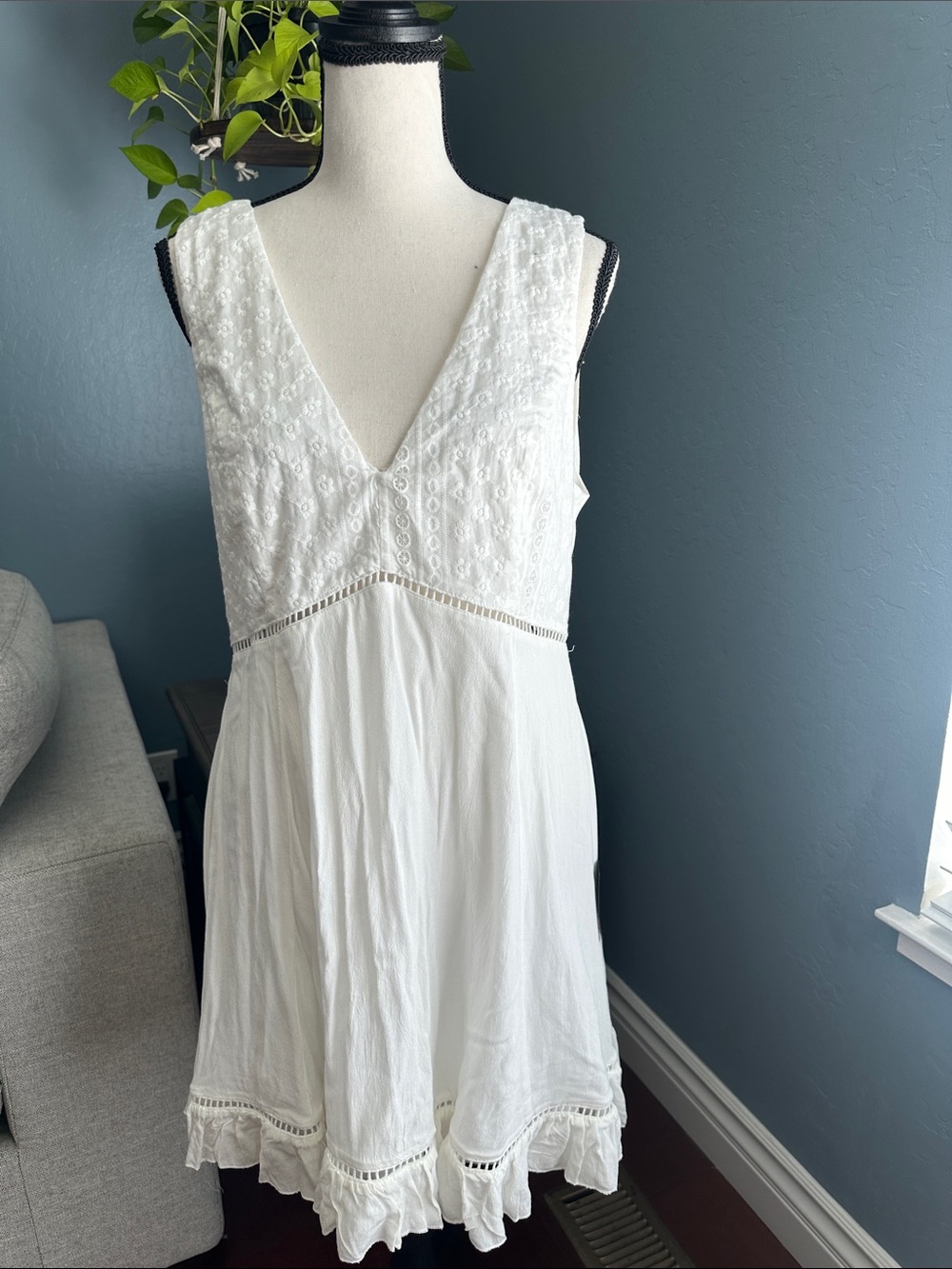 Lulu's White Eyelet V-Neck Midi Dress